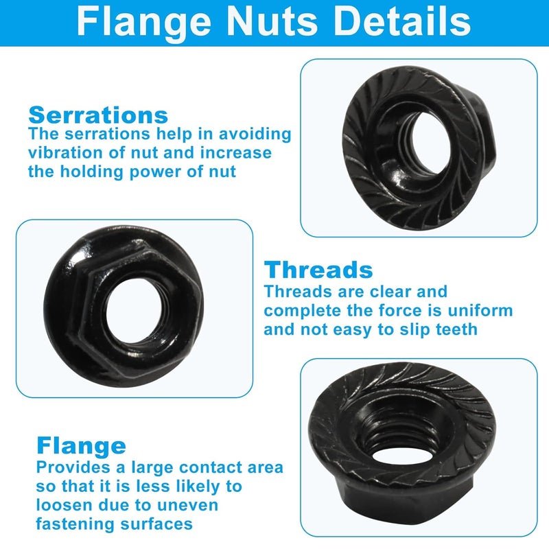 Dijedev M5/0.8mm Serrated Flange Hex Nuts, 50Pcs Hexagon Flange Nuts, 304 Stainless Steel 18-8, Full Thread, Hex Drive, Bright Finish(Black) - Image 3